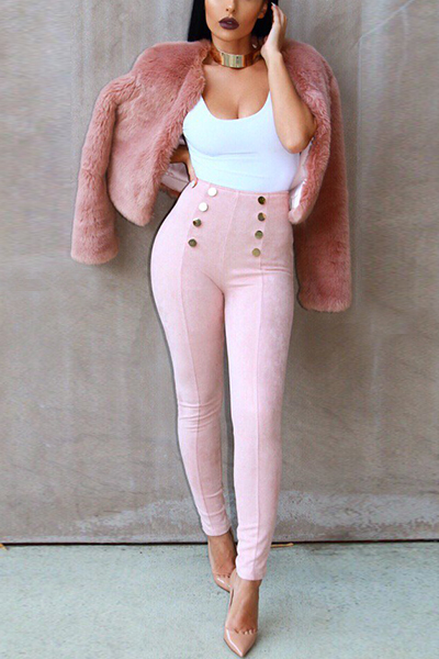 Trendy Round Neck Long Sleeves Pink Faux Fur CoatLW | Fashion Online ...