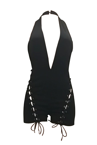 Sexy Deep V Neck Backless Black Twilled One-piece JumpsuitsLW | Fashion ...