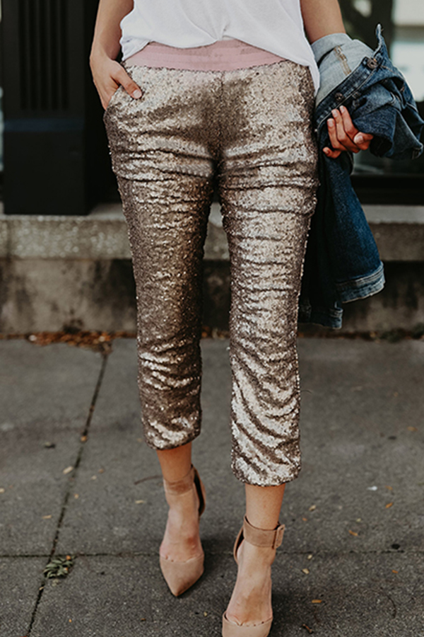 Lovely Fashionable Mid Waist Rose Gold Polyester PantsLW Fashion