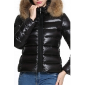 Stylish Hooded Collar Fur Design Black Cotton Park