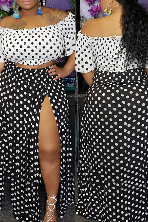 Lovely Stylish Dots Printed Black Two-piece Skirt 