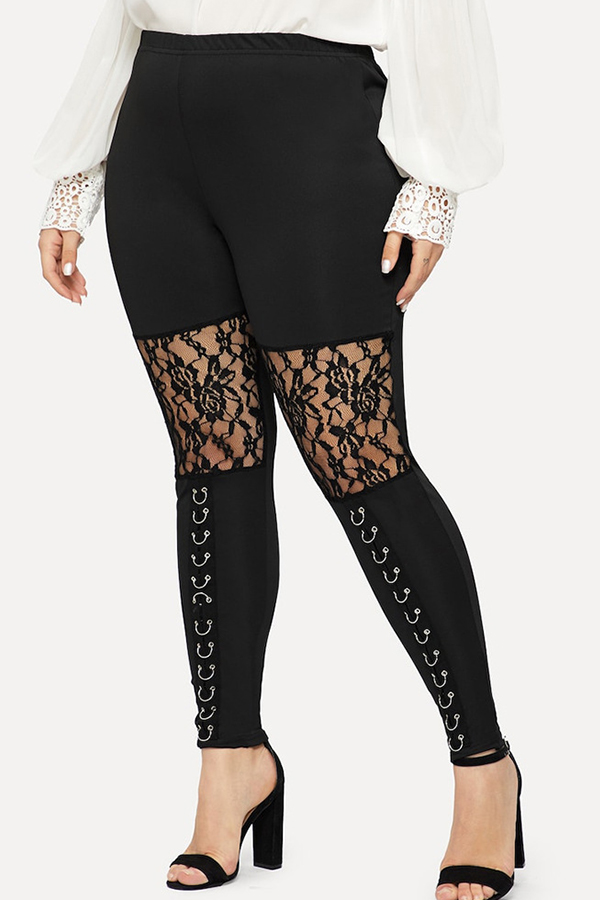 Lovely Casual Lace Patchwork Black Plus Size LeggingsLW Fashion