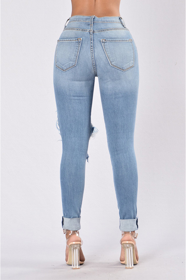 Lovely Leisure Hollow-out Baby Blue JeansLW | Fashion Online For Women ...
