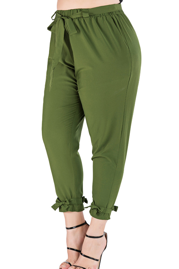 Lovely Casual Laceup Army Green Plus Size PantsLW Fashion Online For