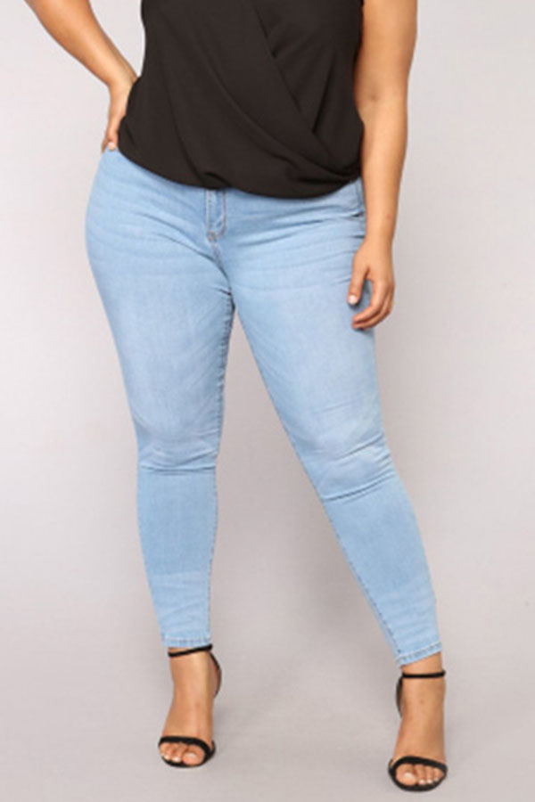 Lovely Casual Skinny Sky Blue Plus Size Jeanslw Fashion Online For Women Affordable Womens 8812