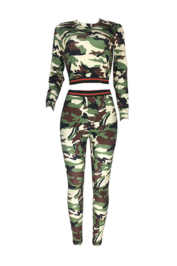 Lovely Casual Camouflage Printed Army Green Two-piece Pants SetLW ...