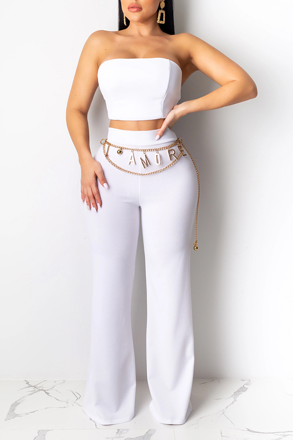 Lovely Casual Dew Shoulder Sleeveless White Two Piece Pants Set Without Accessory Lw Fashion