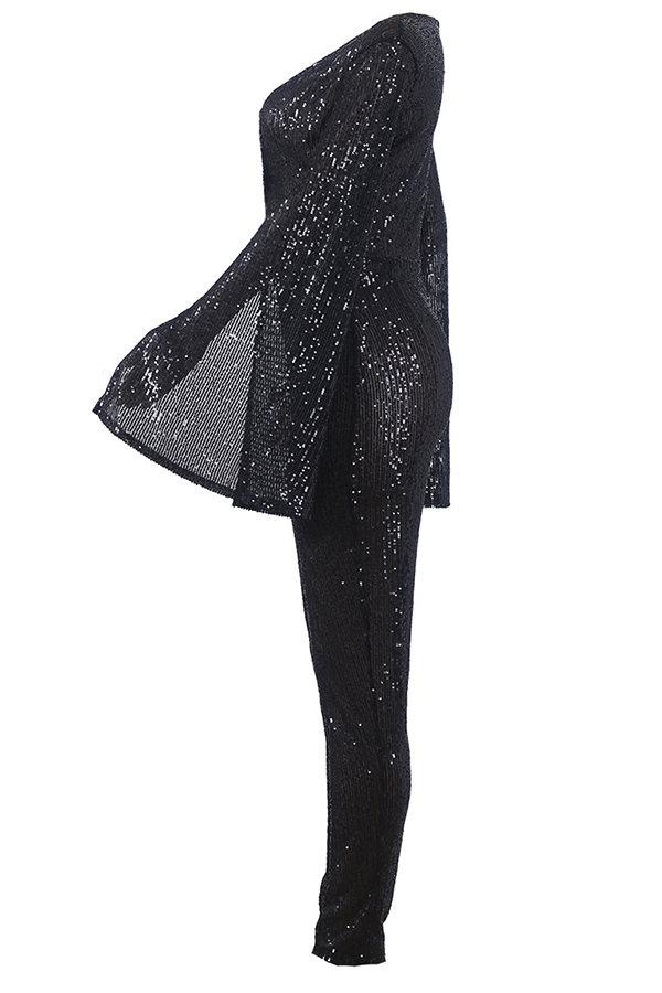 Lovely Sexy Deep V Neck Sequined Black One-piece JumpsuitLW | Fashion ...