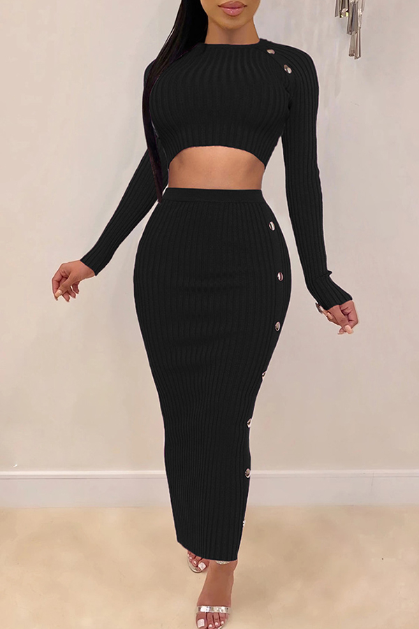Lovely Casual Crop Top Black Two-piece Skirt SetLW | Fashion Online For ...