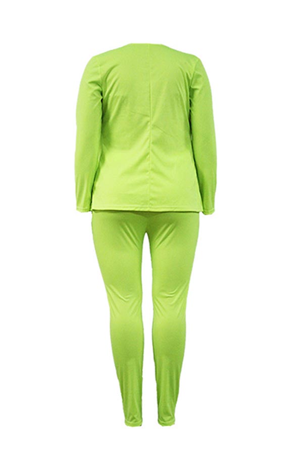 Lovely Casual Basic Green Plus Size Twopiece Pants SetLW Fashion