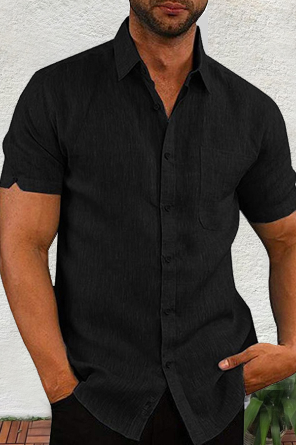 Lovely Casual Turndown Collar Short Sleeve Basic Black ShirtLW ...