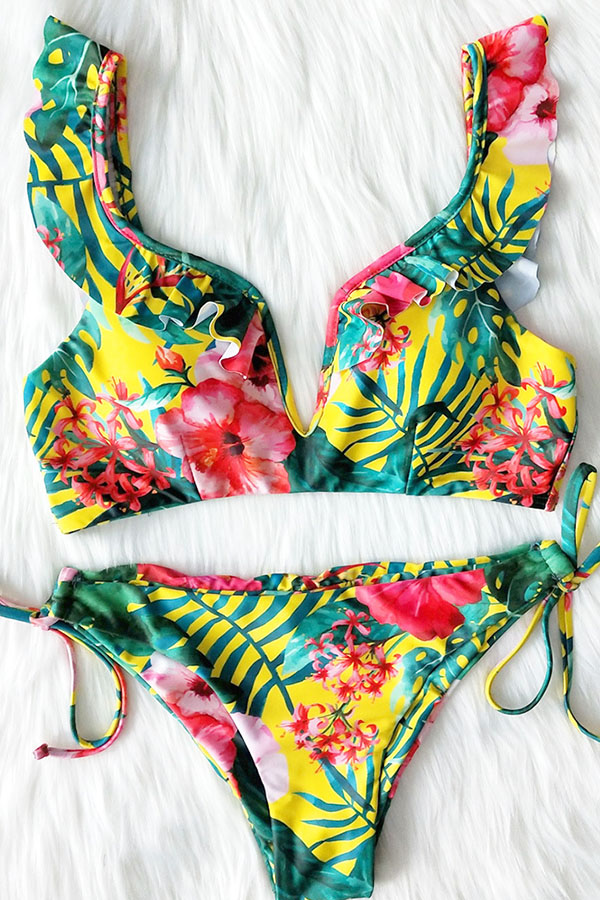 Lovely Print Yellow Bathing Suit Twopiece SwimsuitLW Fashion Online