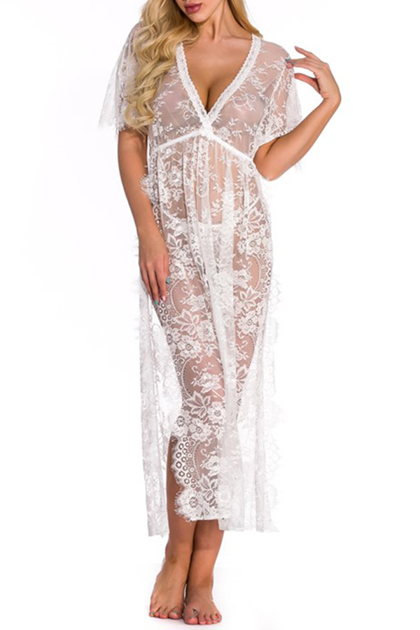 Lovely Sexy Lace See Through White Gownslw Fashion Online For Women