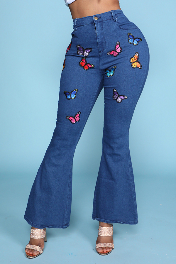 Lovely Trendy Butterfly Print Blue JeansLW Fashion Online For Women