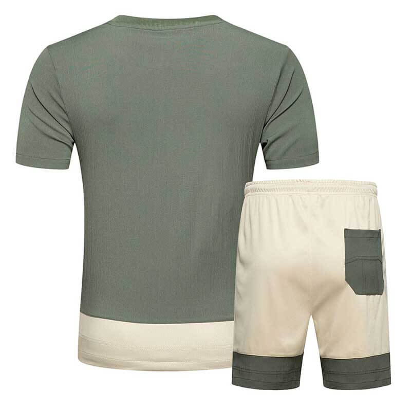 Lovely Men Leisure Patchwork Army Green Two-piece Shorts