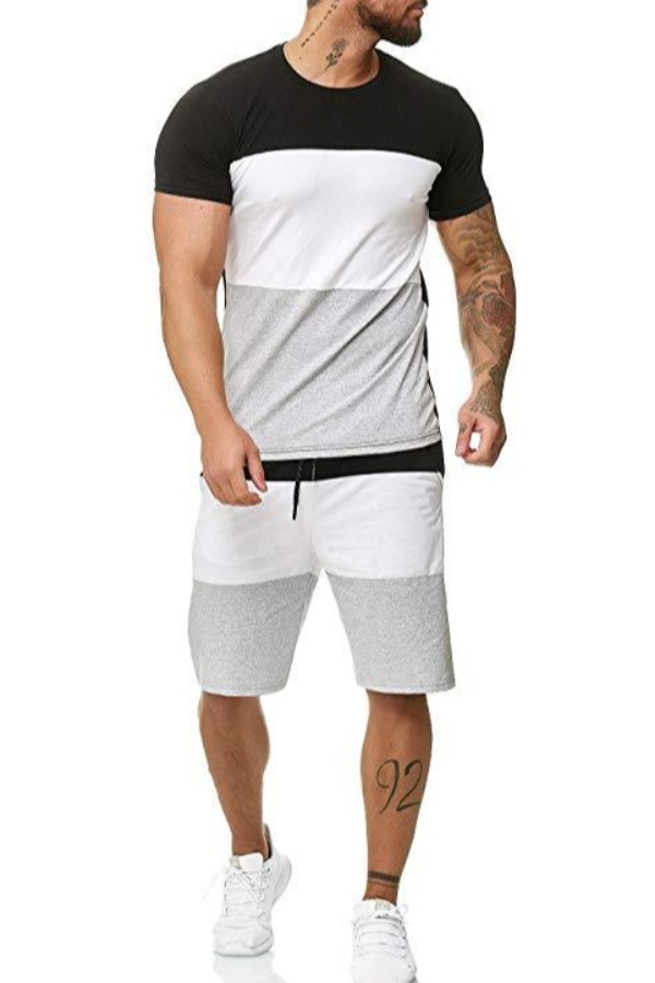 Men Lovely Casual Patchwork Black Two-piece Shorts SetLW | Fashion ...
