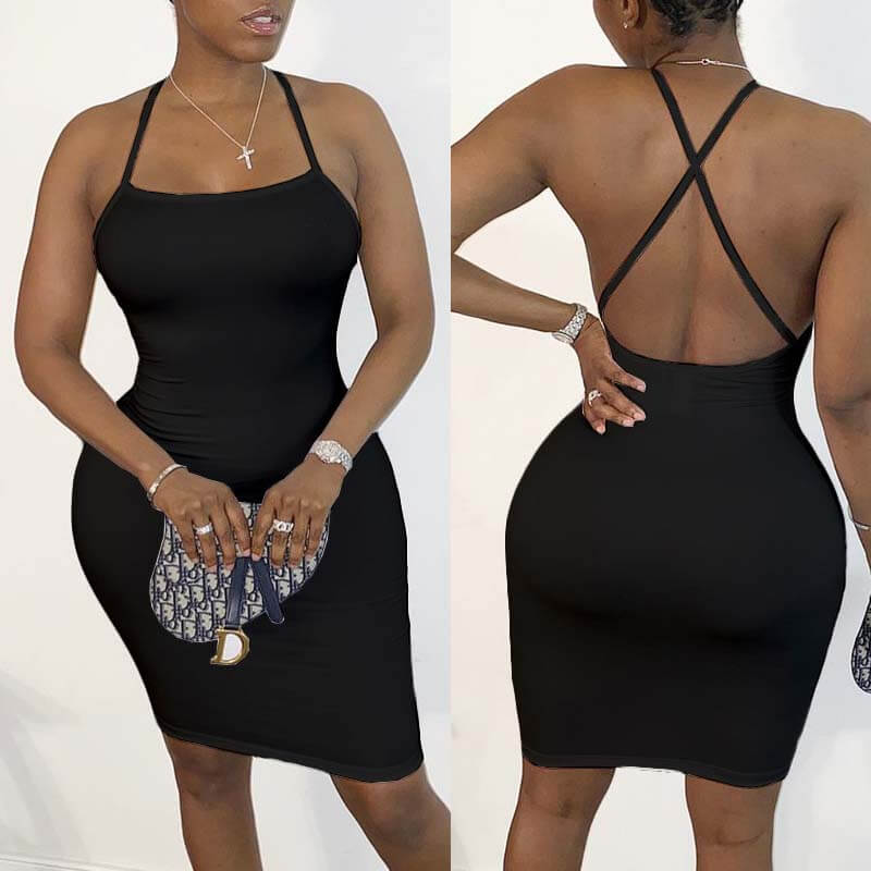 Lovely Sexy Backless Black Knee Length Dresslw Fashion Online For Women Affordable Womens 