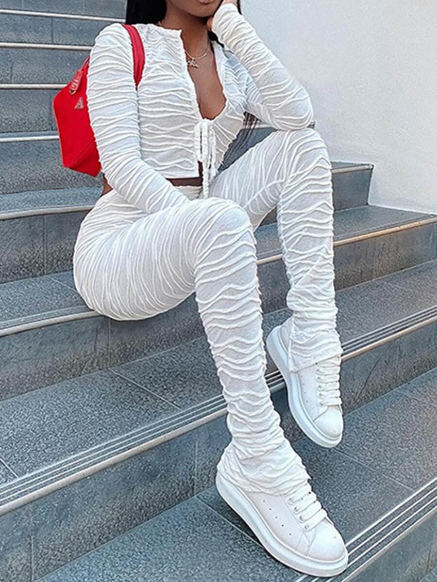 Lovely Trendy Fold Design White Two Piece Pants Setlw Fashion Online For Women Affordable