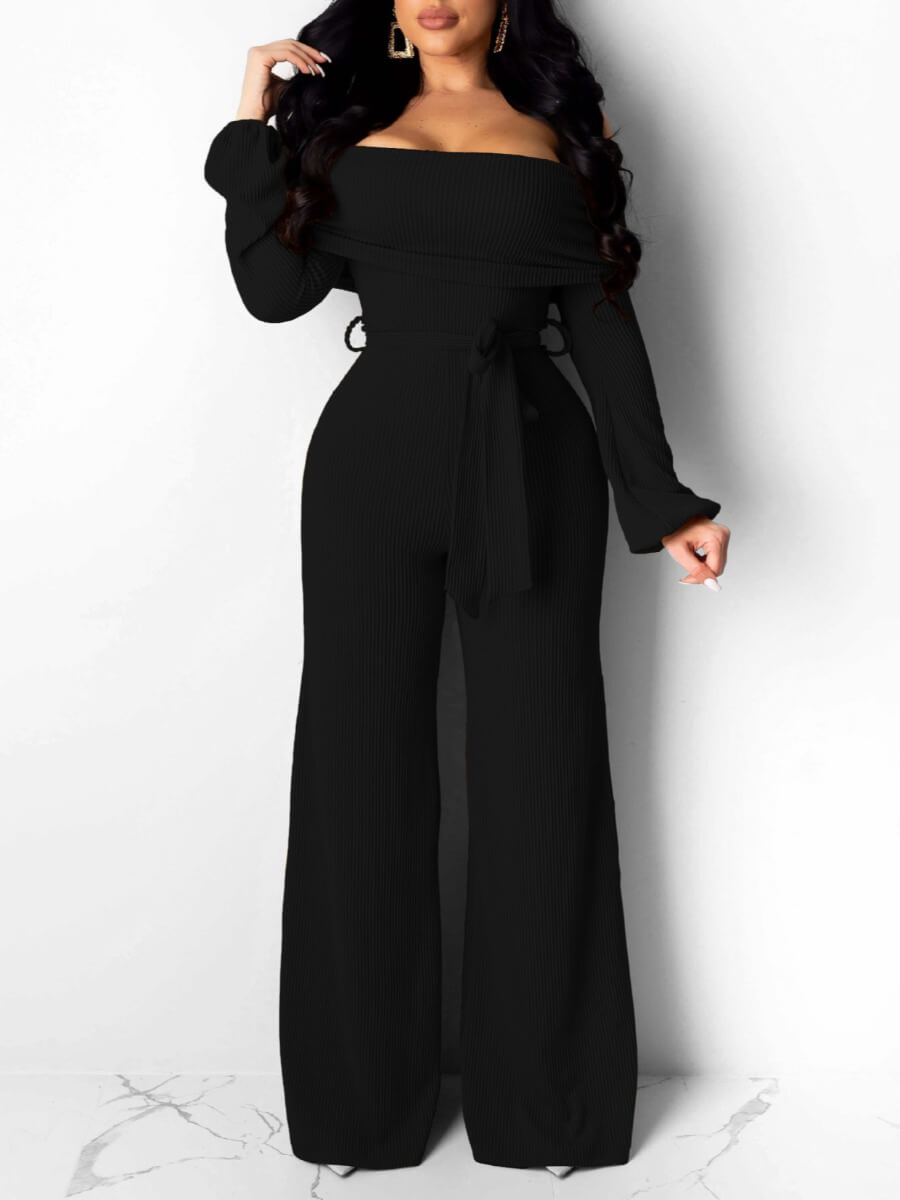 Lovely Stylish Dew Shoulder Black Onepiece JumpsuitLW Fashion Online
