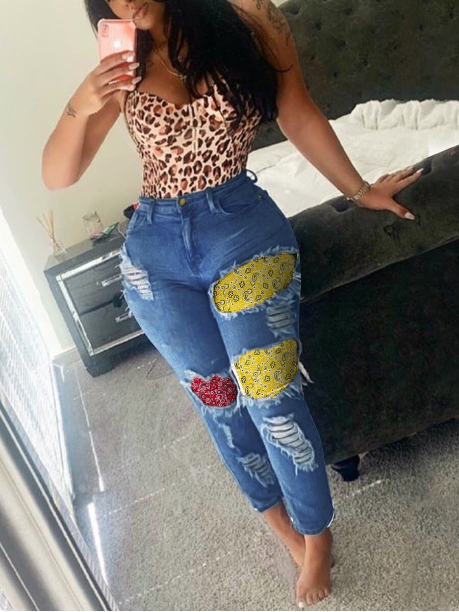patchwork blue jeans