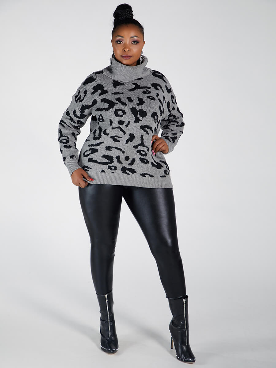 leopard turtleneck outfit