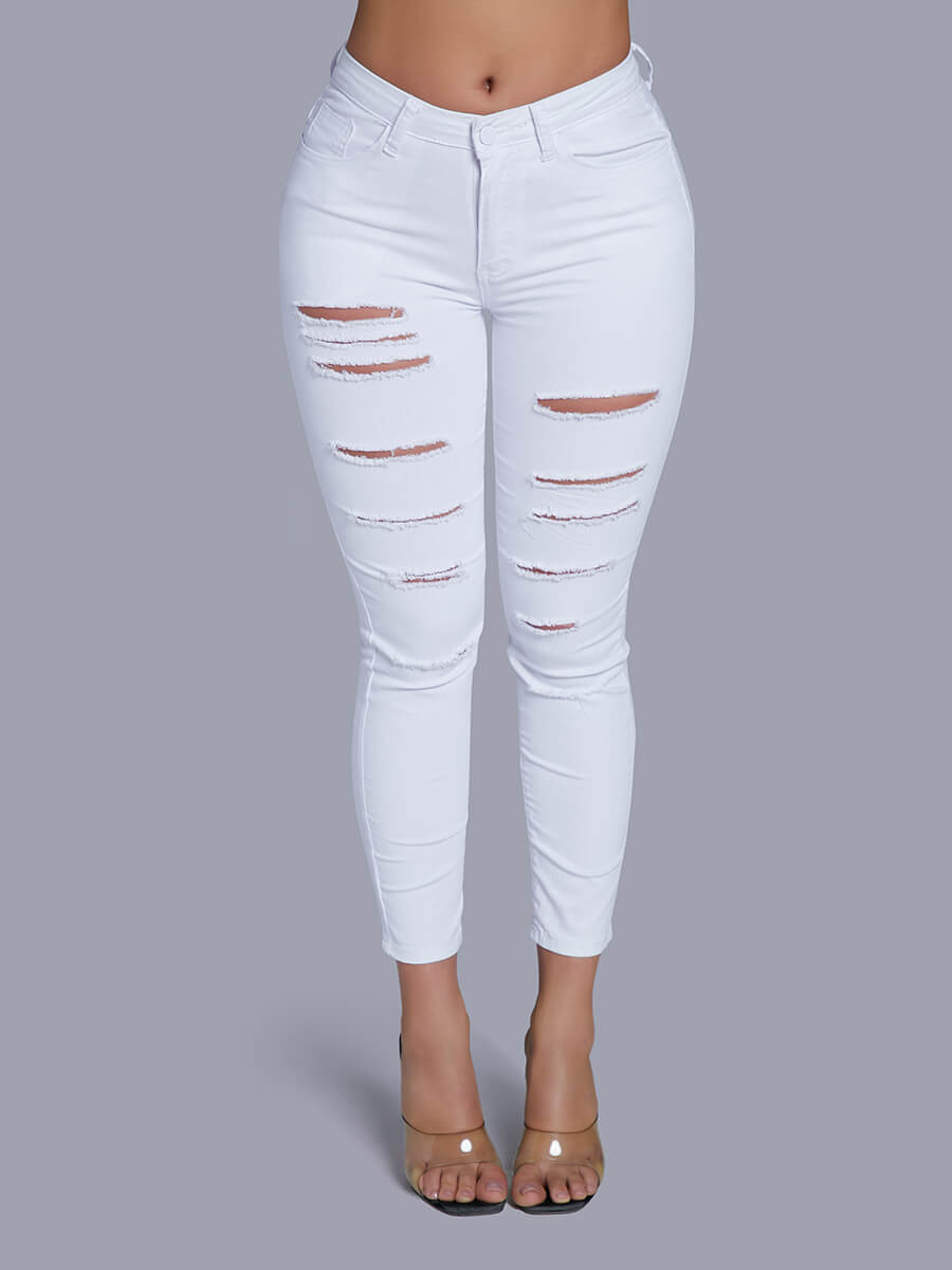 Lovely Casual Broken Hole Skinny White PantsLW | Fashion Online For ...